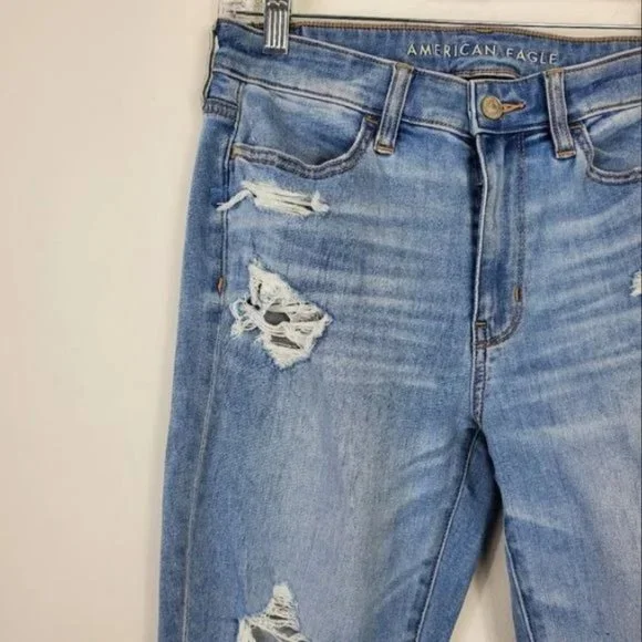 American Eagle Hi Rise Jegging Crop Womens Size 8 Short Light Wash Distressed - Picture 2 of 7